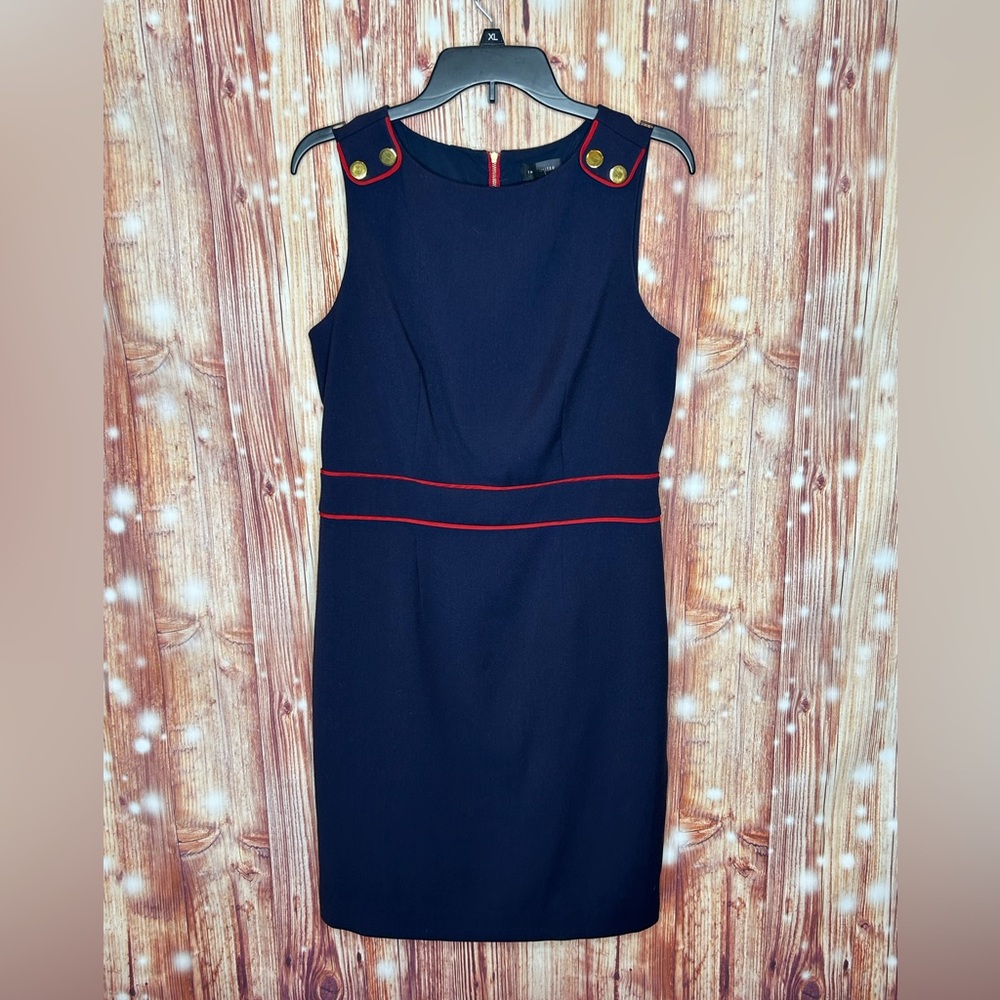 The Limited Navy Sheath Dress Size 10 Sleeveless Red Piping Red Zipper Classic